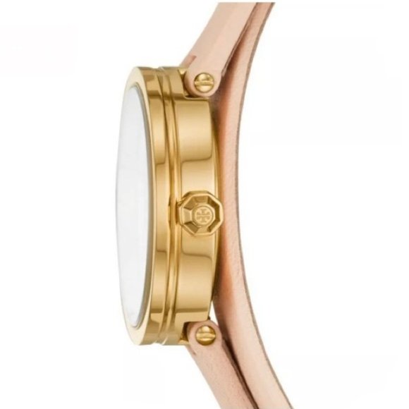 New TORY BURCH Reva Double Wrap Leather Strap Watch Blush Pink Gold - Picture 3 of 10